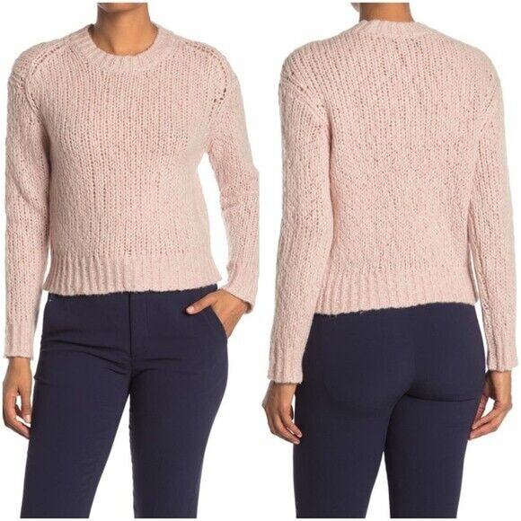 360 Cashmere Abbot Pale Rose Pink Loose Knit Crew Neck Band Cuff Neck Sweater S - Picture 1 of 11